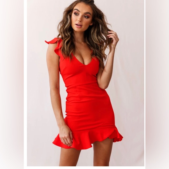 SELFIE LESLIE Scarlet Red Ruffle Take Note Frill Dress Sexy Party club Wedding - Picture 8 of 9